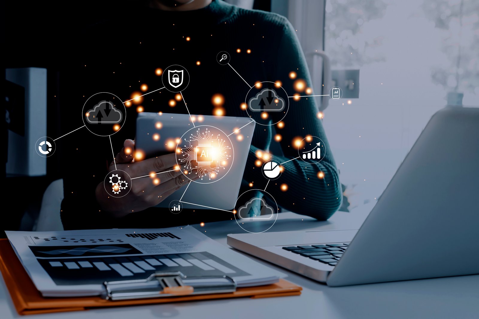 Zinovista team collaborating on a futuristic digital interface